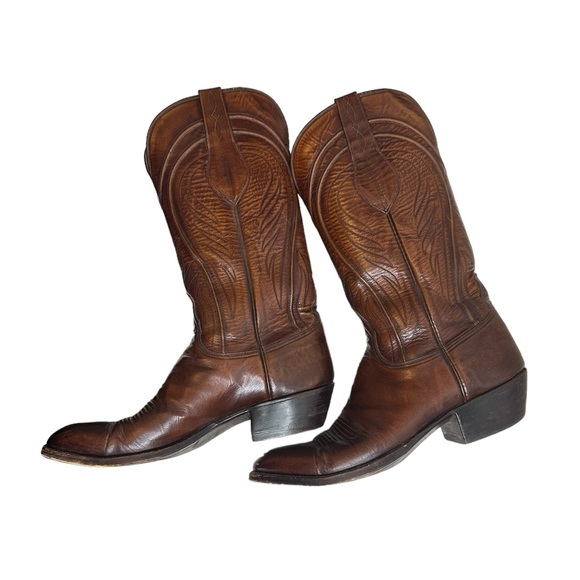 Vtg LUCCHESE 2083 Mahogany Cowgirl boots USA Sz 11C Excellent condition - Picture 12 of 16